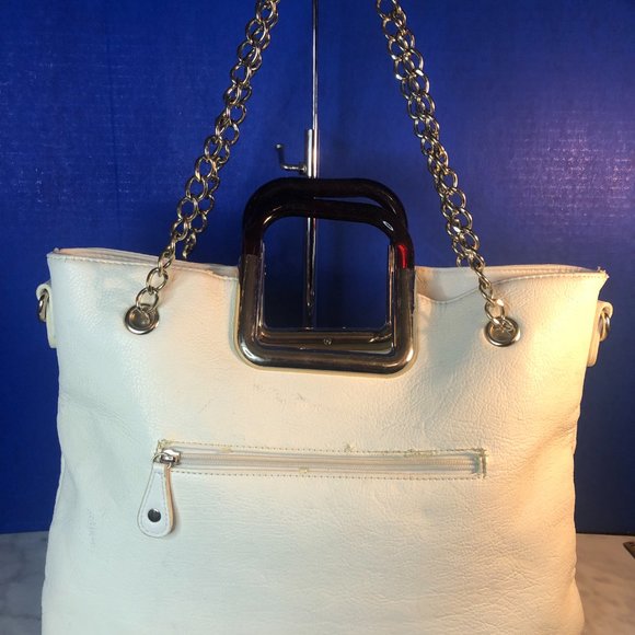 Purse Gold Chain Shoulder Crossbody Tote Tortoise Shell Handles - Picture 2 of 13